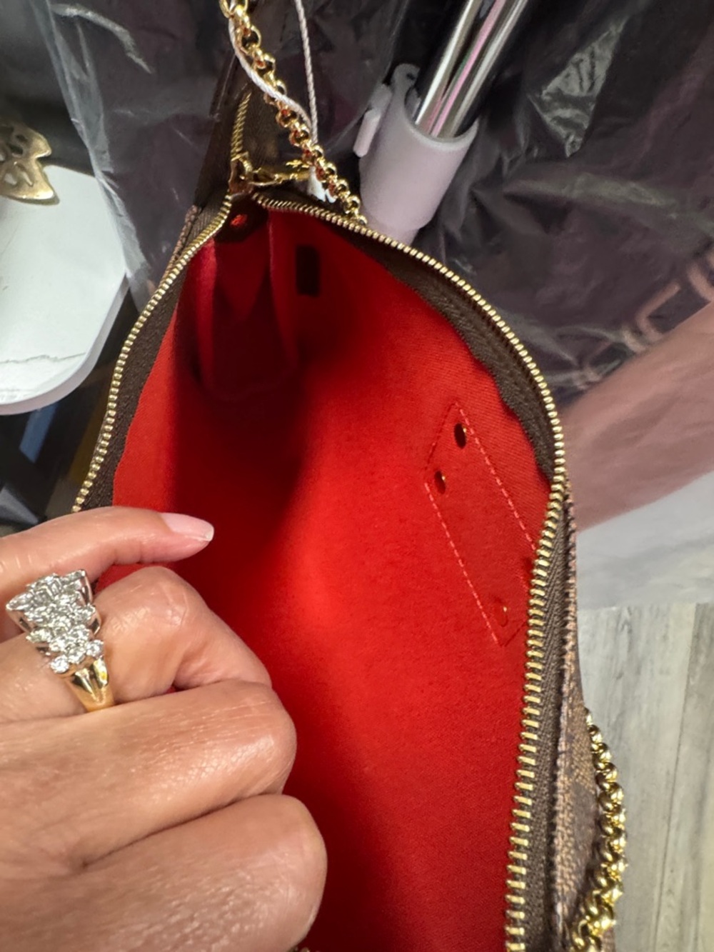 Louis Vuitton Brown Damier Ebene Gold-Trim Chain Pochette - Picture 8 of 15